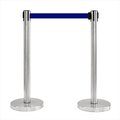 Vic Crowd Control Inc VIP Crowd Control 1120-10 14 in. Flat Base Satin Stainless Post & Cover Retractable Belt Stanchion - 10 ft. Dark Blue Belt 1120-10